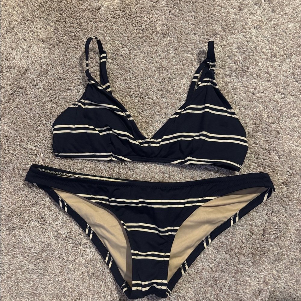 J. Crew Navy and Cream Striped Bikini